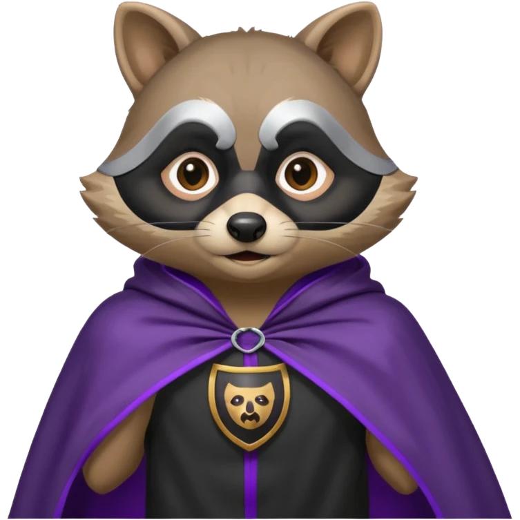 alors ce raton laver doit être équipé d'une cape de thieving noir avec trim bordure mauve comme dans le jeu old school runescape. au centre de la cape une icone de masque de voleur est visible . le visage du raton est shook emoji