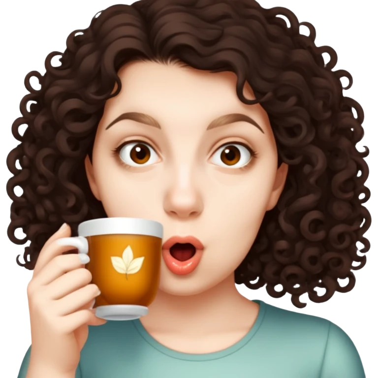 Curly haired girl drinking tea emoji