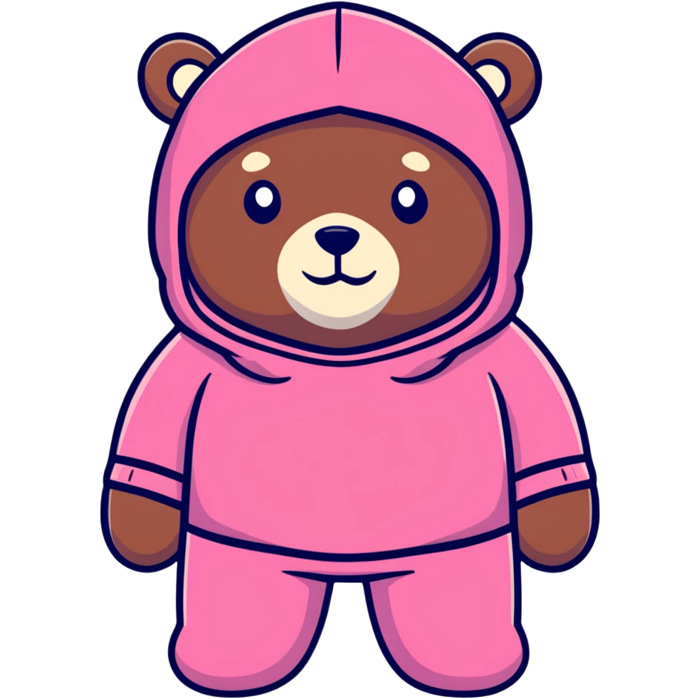 bear wearing a pink balaclava, cartoon sticker emoji