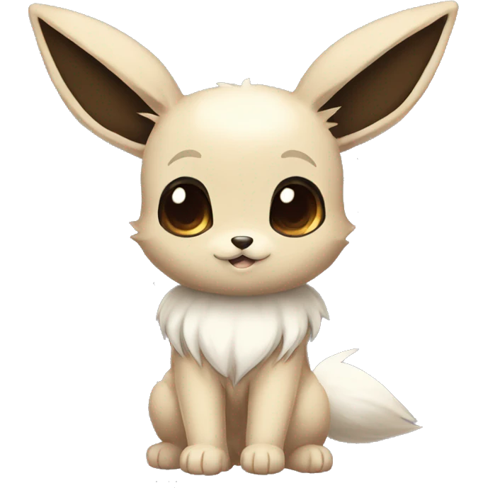 Kawaii Pale Shiny Eevee with dark brown long emo hair covering her eyes Full Body emoji