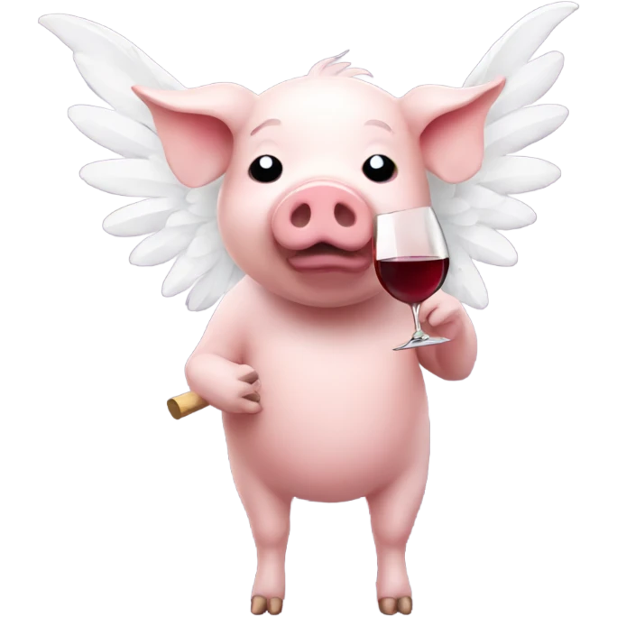 pig with white wings drinking wine emoji