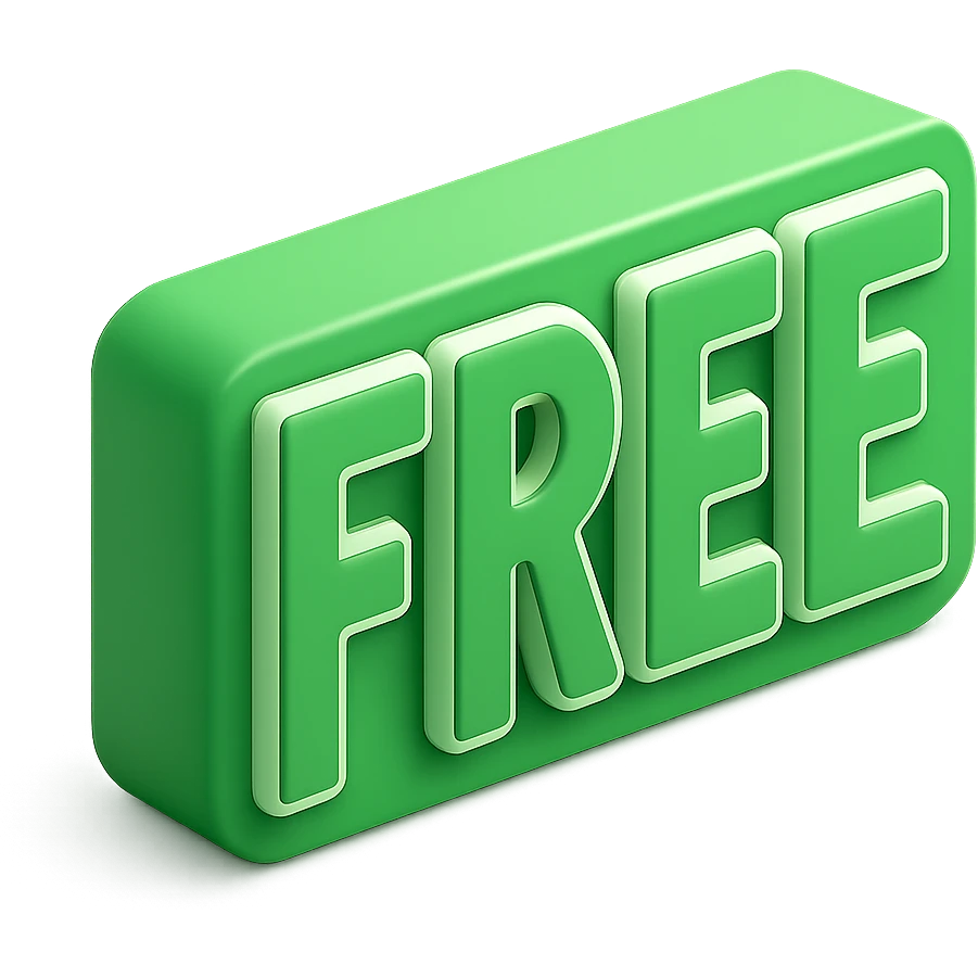 3D icon of the word FREE, large letters, green color, modern style emoji