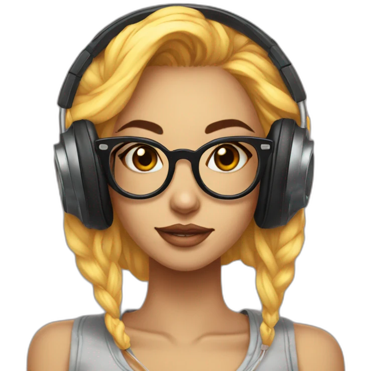 tattoo girl pose with  glasses headphones an micro tumblr emoji