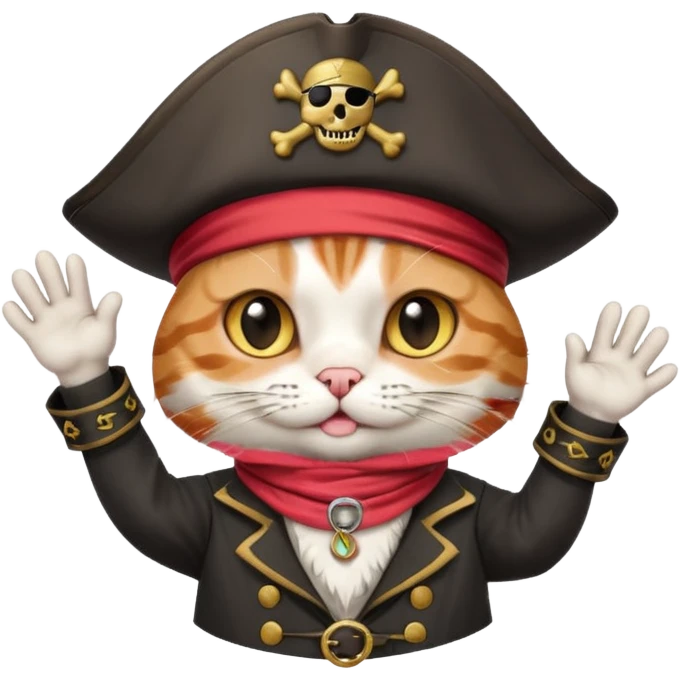 pirate cat waving emoji