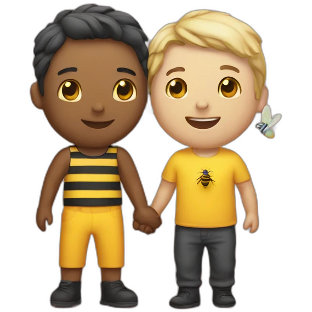 gay couple with a cat and a bee emoji