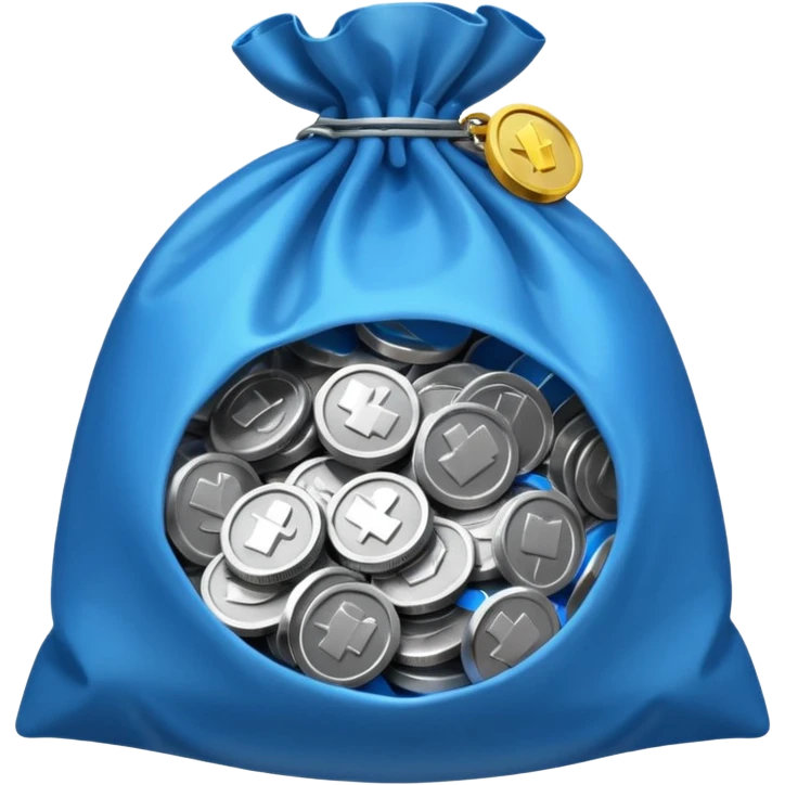 blue coins inside an opened bag  emoji
