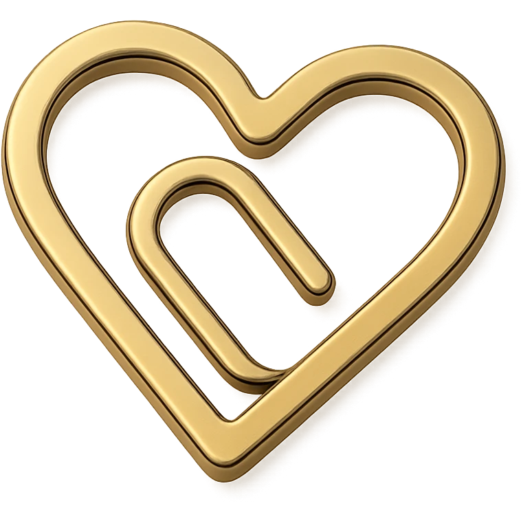 a gold paper clip in the shape of a heart, top view emoji