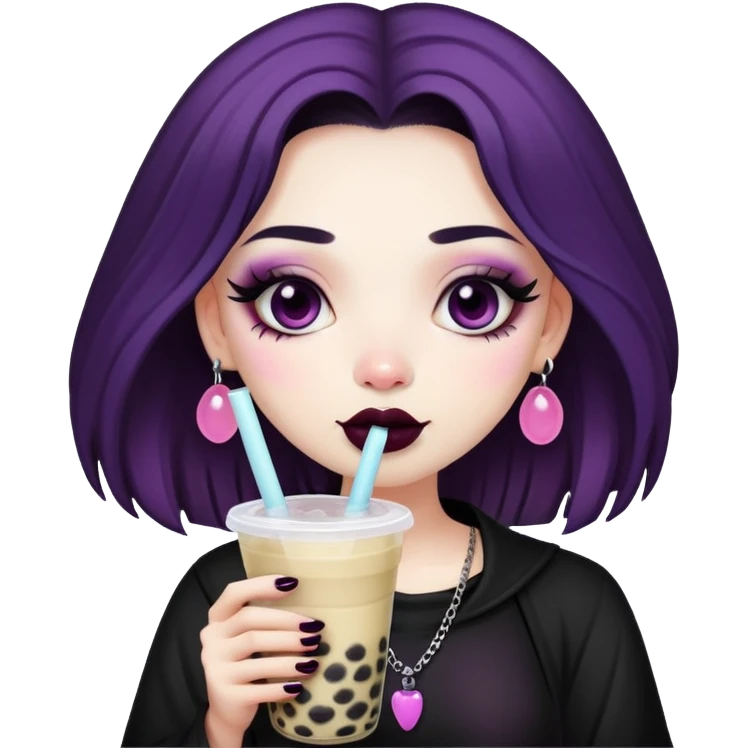 Goth Latina drinking bubble tea emoji