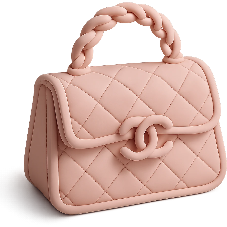 a pink Chanel purse, looks like a cake decoration, pastel colors emoji