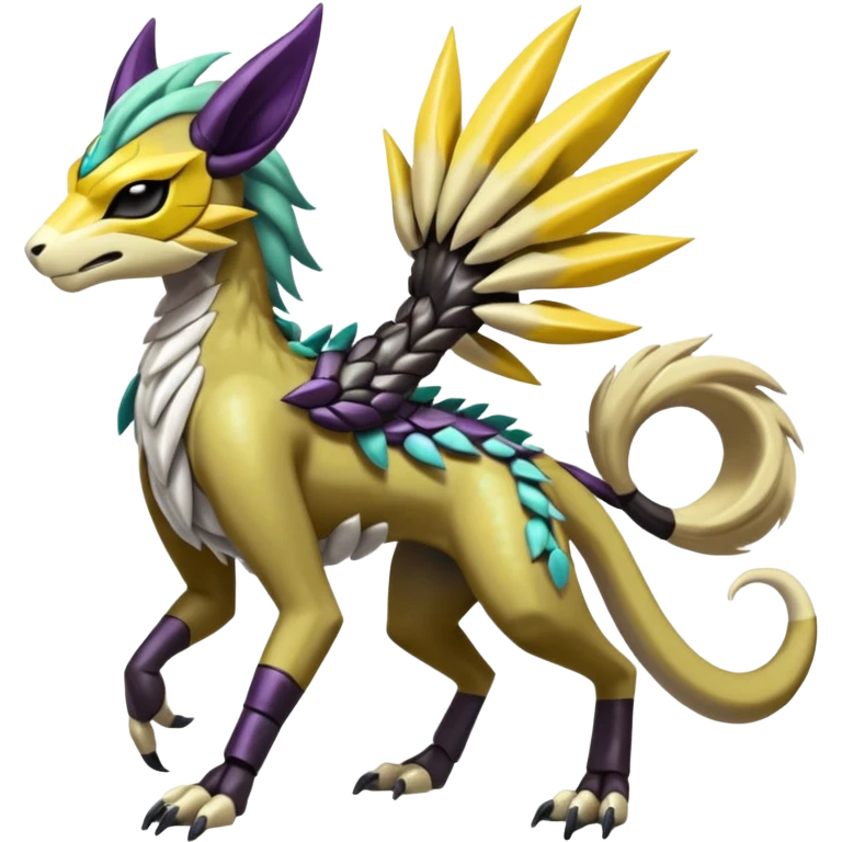 Colorful masked armored leathery scaly furry feral quadrupedal Meloetta-Manectric-Solgaleo-Raikou-Pokémon-Digimon-Fakémon-fusion-hybrid-creature emoji
