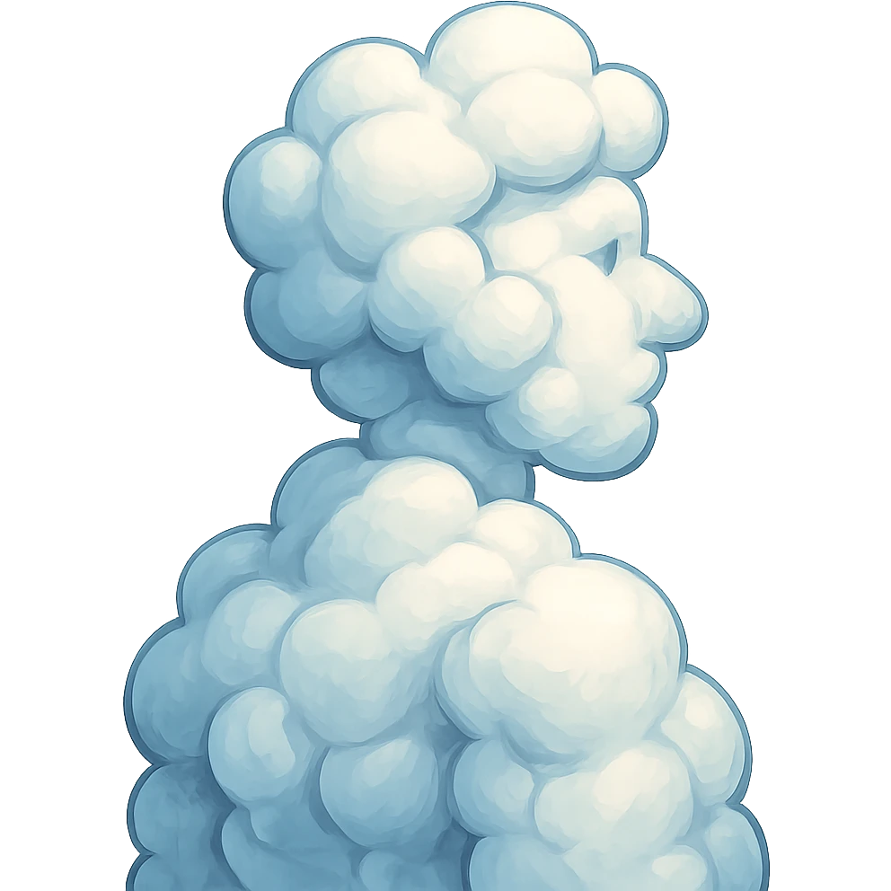 person fully made of voluminous cartoon clouds, shoulder view, looking straight emoji