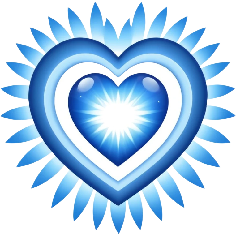 white blue heart radiating white light surrounded by a cosmic heart emoji