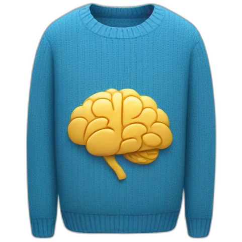 blue sweater with smiling brain  emoji
