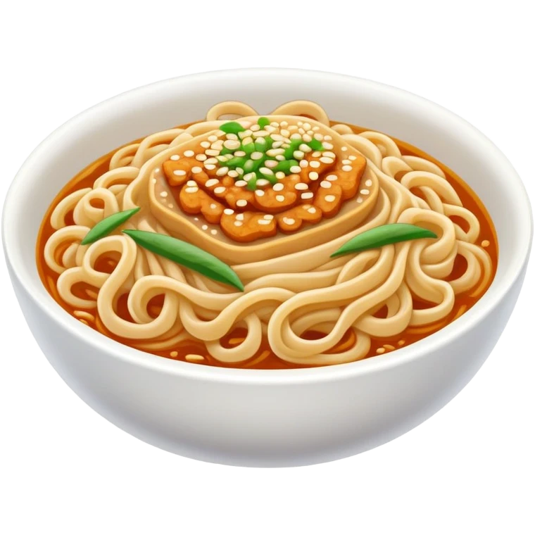Wuhan Hot Dry Noodles with sesame paste topping, simplified emoji style with bold outlines and bright colors, cartoon style Hubei specialty breakfast emoji