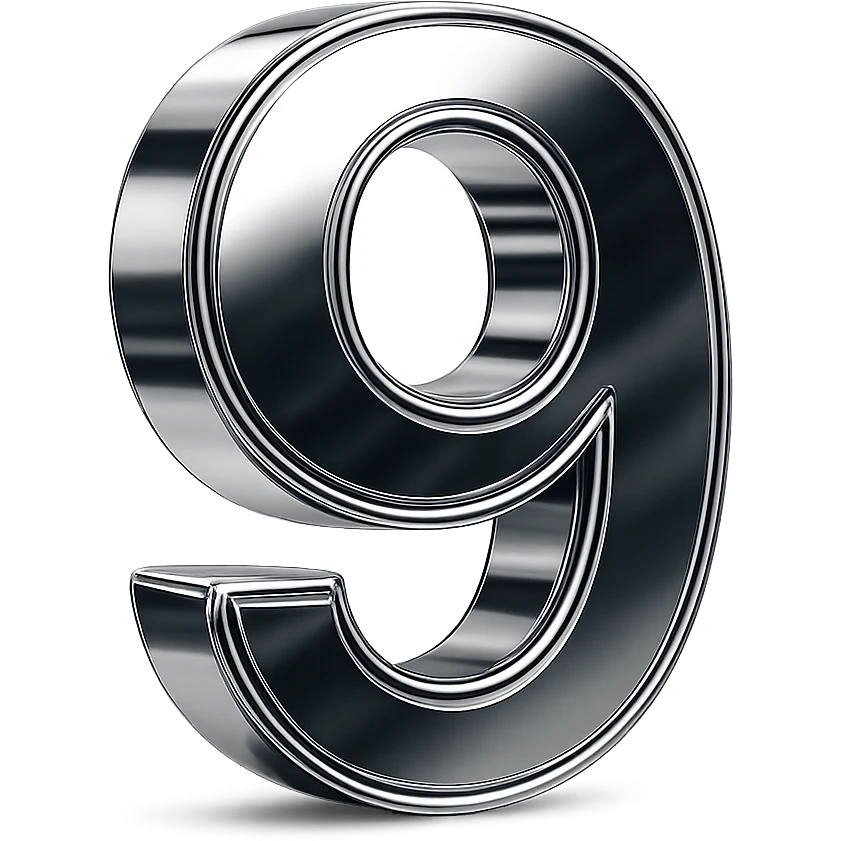 number 9 in chrome 3D emoji style emoji