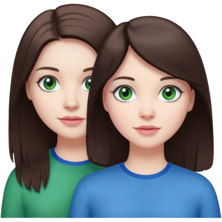 pink polaroid photo of a couple thats white with long brunette hair blue eyes and a white guy with short brunette hair and green eyes emoji