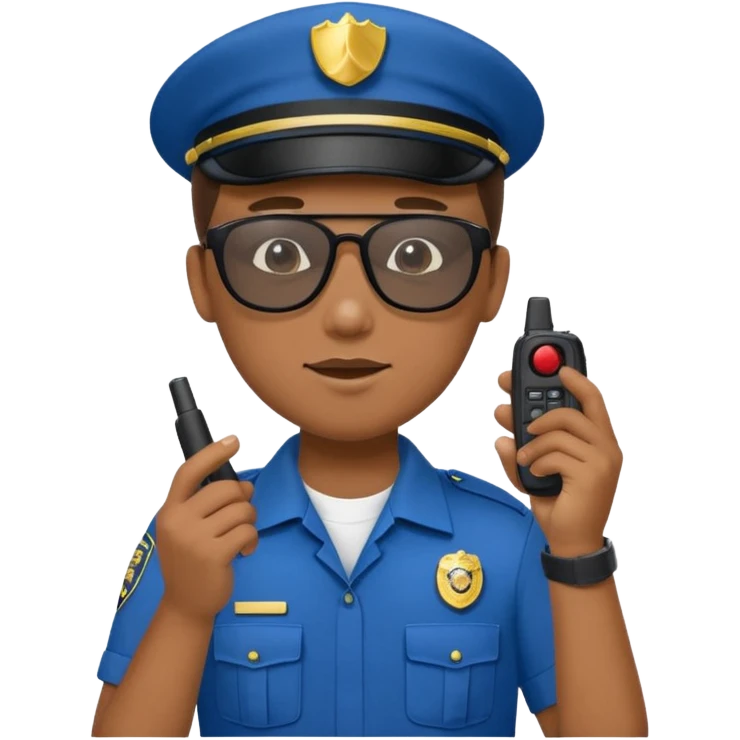 school security, blue cloth, sun glasses, holding walkie-talkie emoji