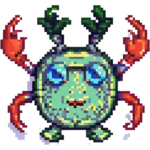 Mr. Krabs from SpongeBob SquarePants with dollar-shaped eyes, pixel art style emoji