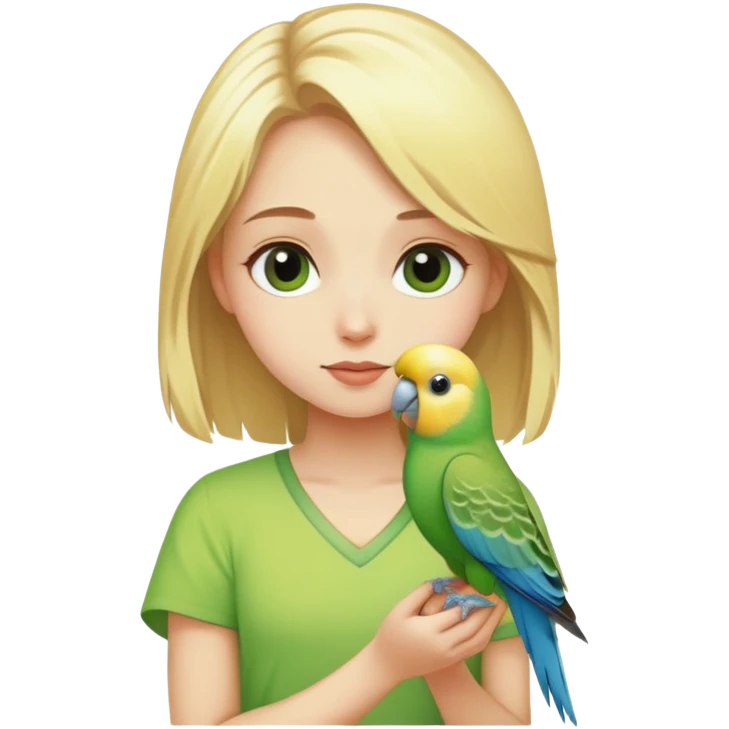 Sarı saçlı bir kız ve yanında muhabbet kuşu emoji