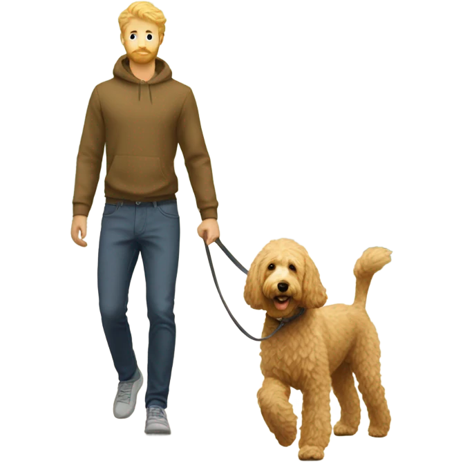Golden doodle with blonde guy walking emoji
