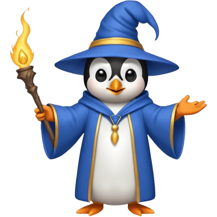 penguin wizard casting a spell blue robe emoji