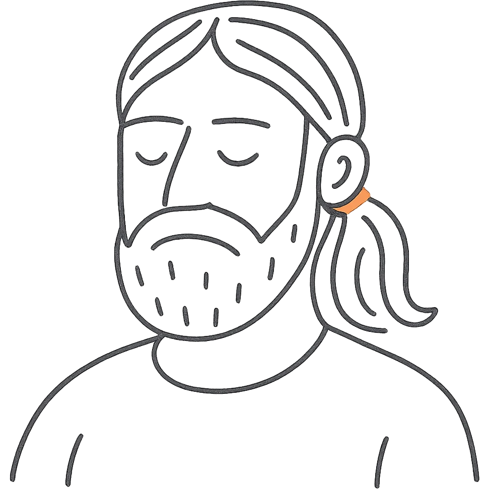 A man with a beard, long hair and a red thread in his hands emoji