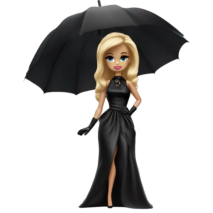 Stunning in the Spotlight Barbie, blonde teen Enid Sinclair ,drying tears, show full body,accessories  gloves, funeral veil,covering face holding umbrella  emoji