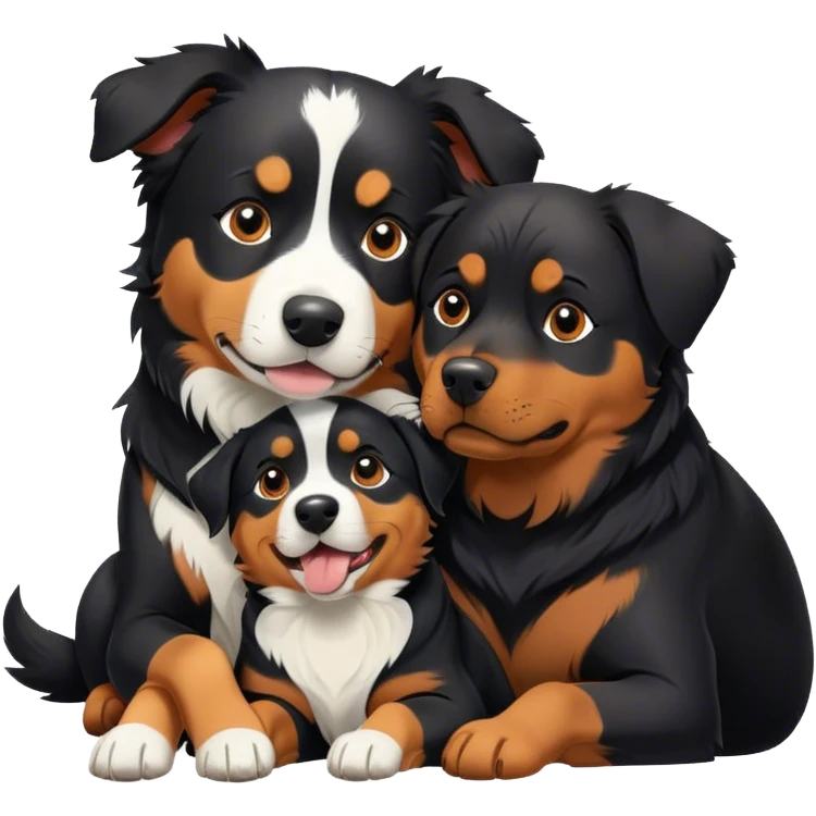 A Border Collie and a Rottweiler snuggling together. emoji