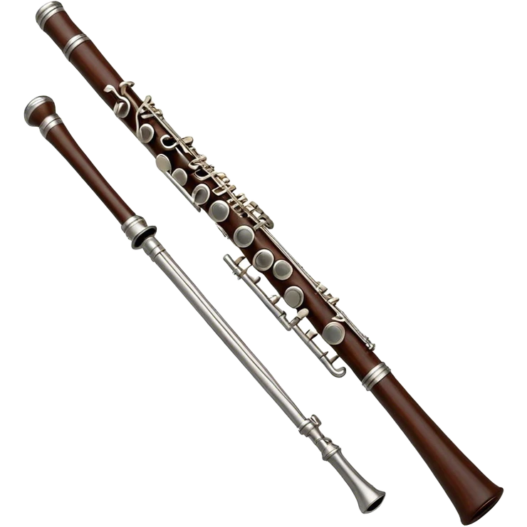 Cinematic Realistic Oboe, slender and elegant dark wood body, silver-plated keys catching soft highlights, delicate reed resting at the top, glowing with refined and classical beauty. emoji
