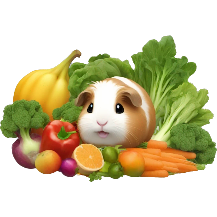 Guineapig playing on a pile of veggies and fruit emoji