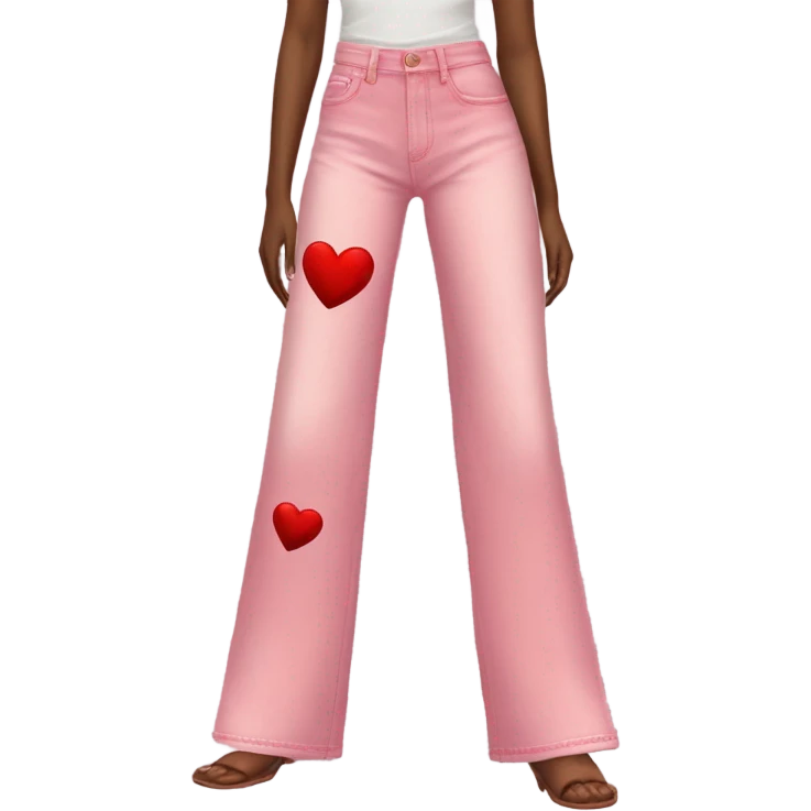 Realistic long Wide leg high waisted pink jeans with red hearts, isolated emoji