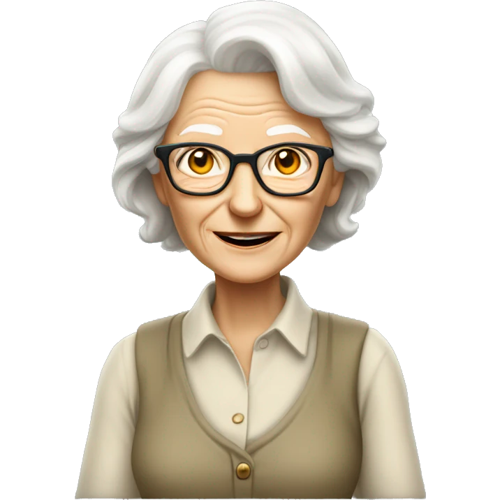 old white lady from ireland with glasses white hair, and like biologist (like khaki short sleeve button down shirt and a khaki pants)  emoji