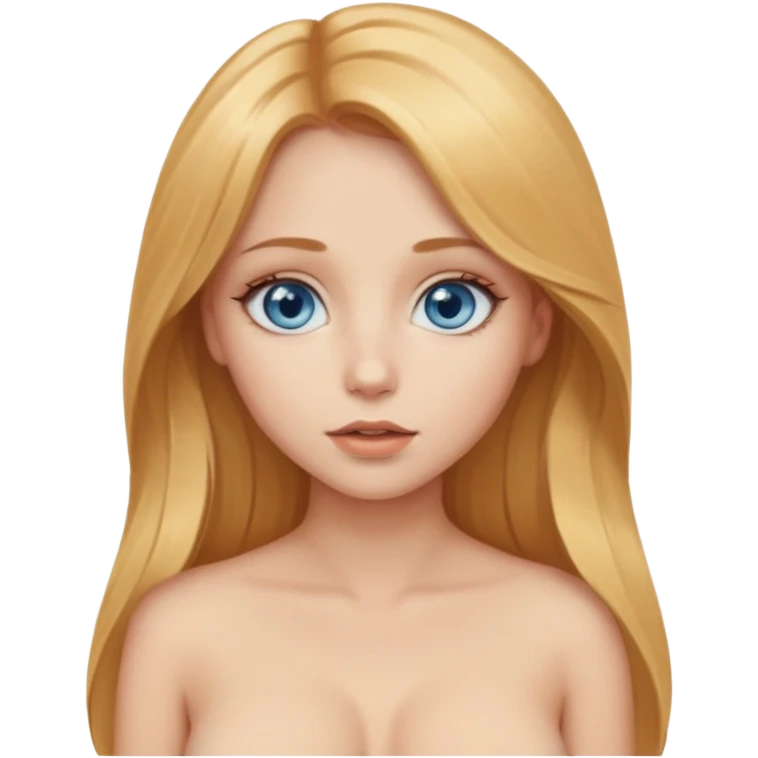 A beautiful blue-eyed girl with long golden-copper blond hair, full lips, large eyes, and bare breasts for medical purposes emoji