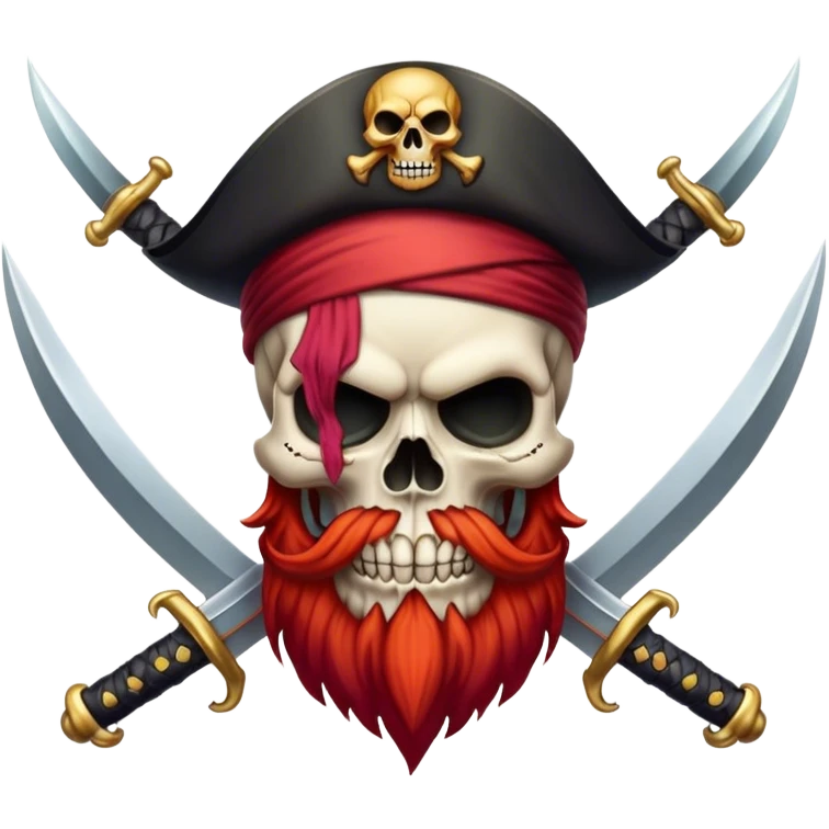 Evil Pirate skull with red beard and 2 crossed swords emoji