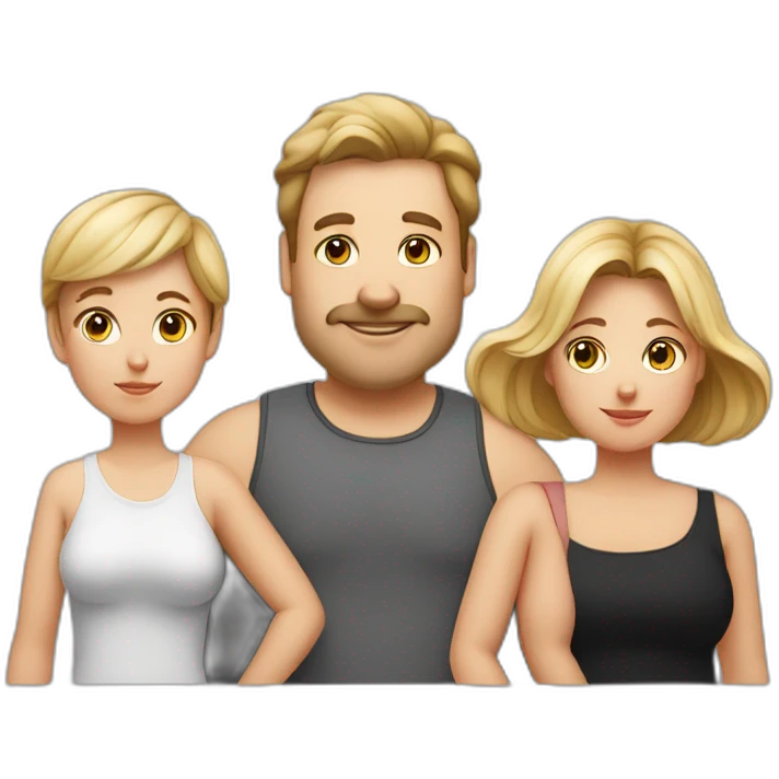 Family photo a fat husband and a woman and them two cats one white and second is black emoji