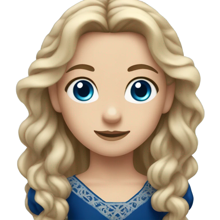 A dark blue eyed girls with long dark blonde hair irish dancing emoji