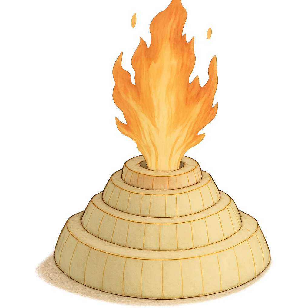 ghibli style illustration of a sliced onion volcano with fire erupting from the top emoji