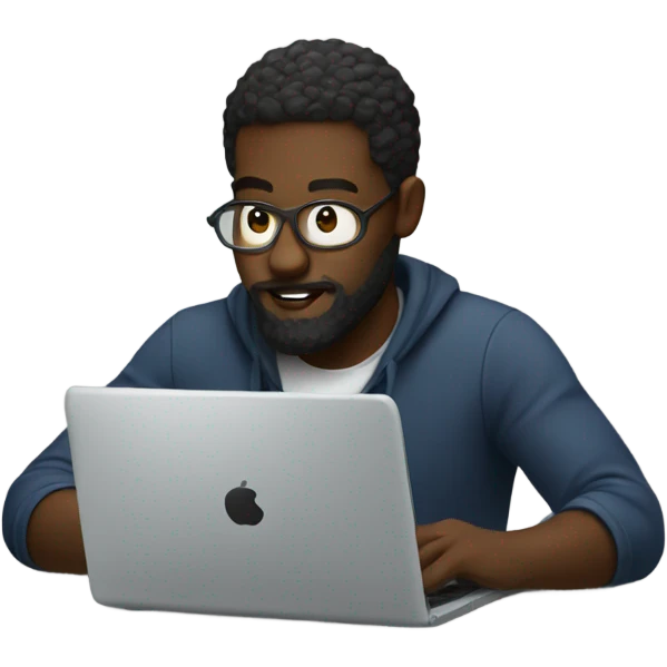 A black dude with a beard working on a laptop  emoji