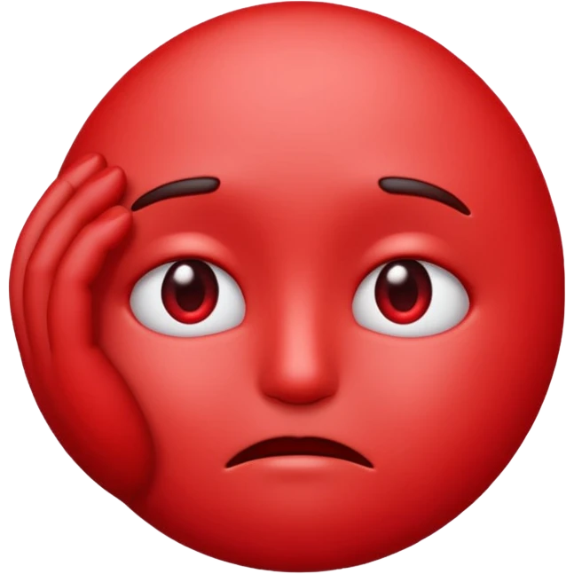 A red emoji that is sad and has a hand making a heart emoji