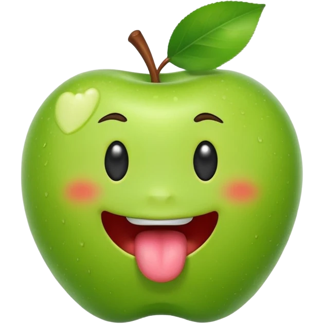 create a green apple showing the tongue on IOS style same pattern as the real iphone emojis, should look cute emoji