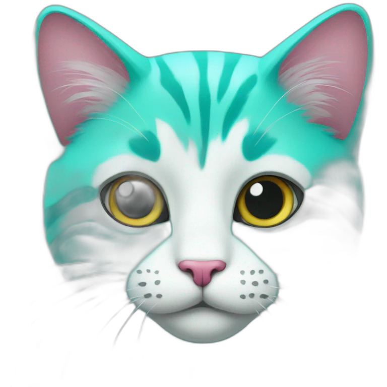 Turquoise cat with heart emoji
