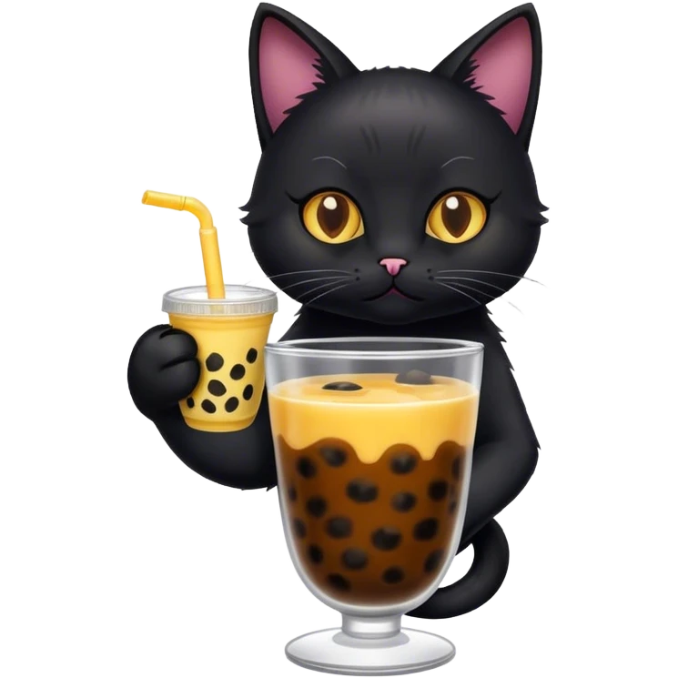 black cat drinking boba emoji
