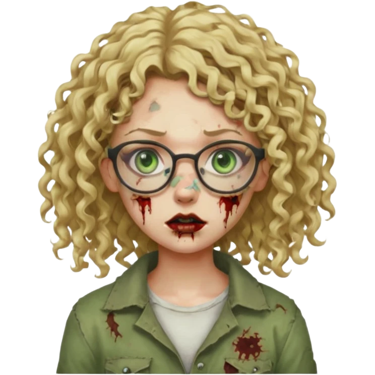 a curly girl blonde with green eyes and glasses zombie emoji