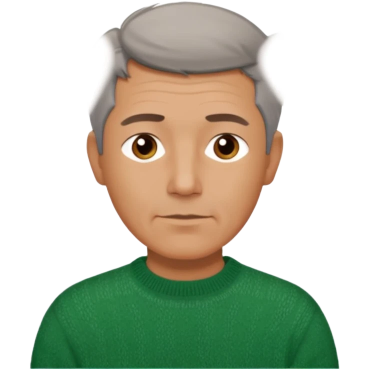 middle aged man, short salt and pepper hair, wearing a green sweater, gentle expression emoji