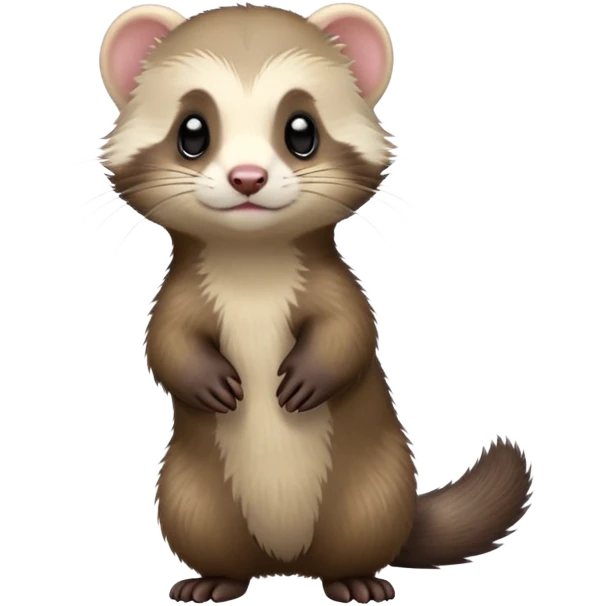 cinematic-[ferret]-realistic-full- long elongated body-standing-emoji,-tiny-paws-tucked-close,-head-tilted-dramatically,-fluffy-[sable]-fur,-simplified-yet-realistic-focused-features,-highly-detailed,-glowing-with-an-almost-sarcastic-glow emoji