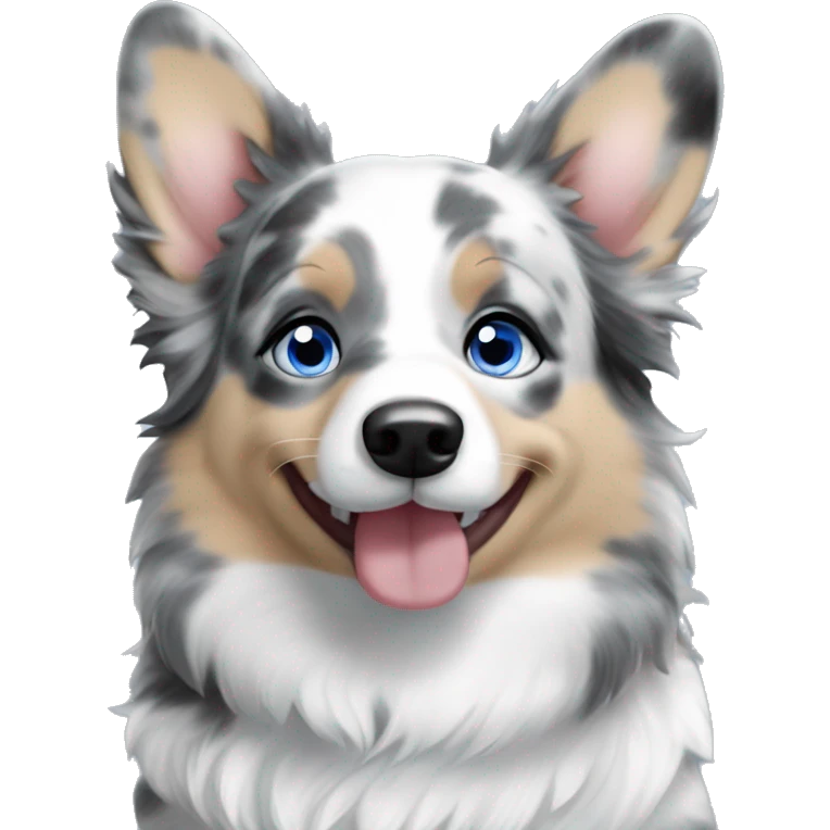 Blue Merle girl corgi with a blue eyes emoji
