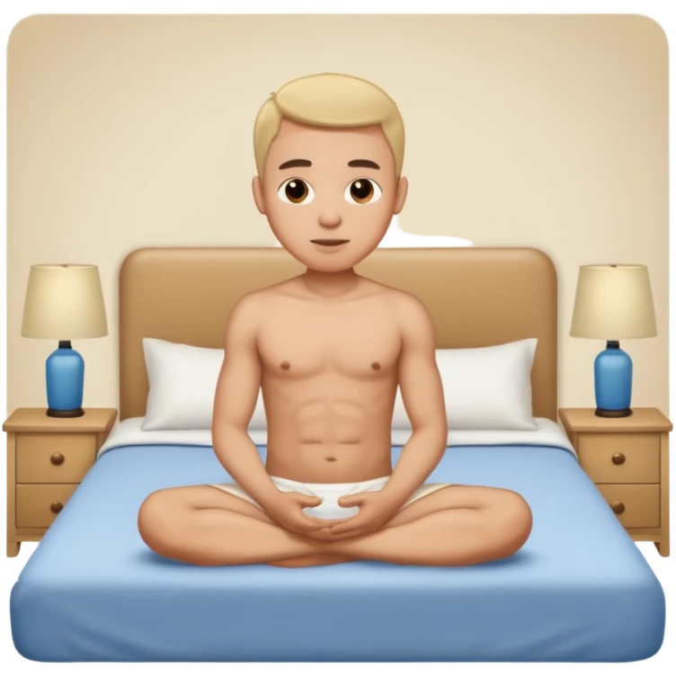 Homem sentando sem roupa,numa cama emoji
