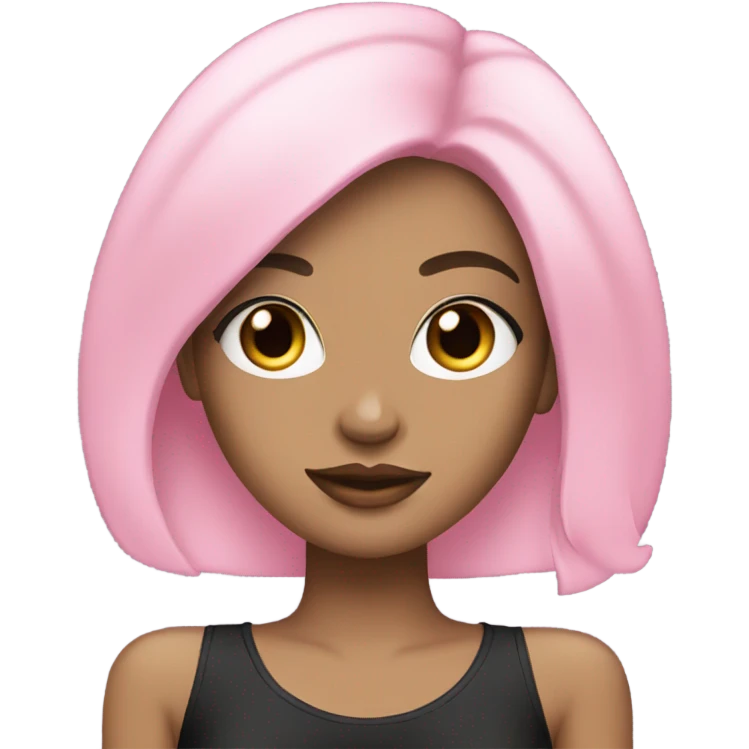 white fashion girl with black hair wearing pink emoji