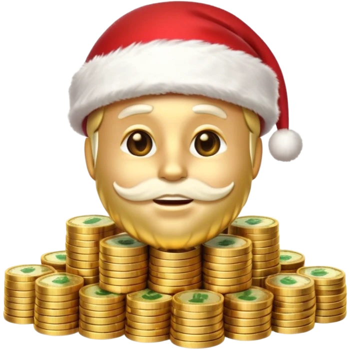 A confident rich emoji face wearing a Santa hat, money stacks, casino vibe, New Year theme, premium 3D emoji style, sharp details, no text, isolated on transparent background emoji
