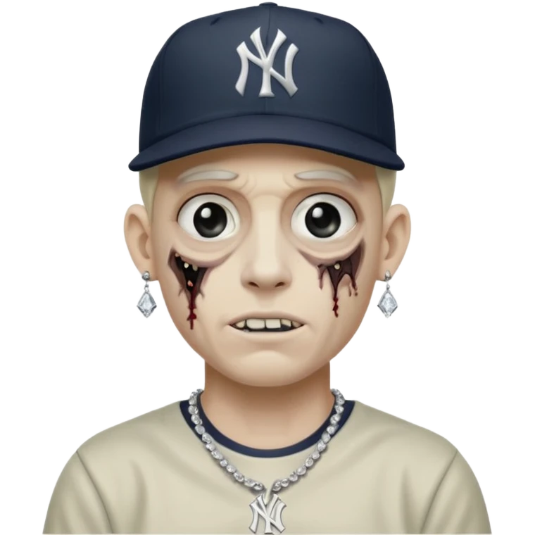 Zombie con aretes con una gorra new York yankee y una cadena de diamante hombre aretes pequeños y de negro y blanco  emoji